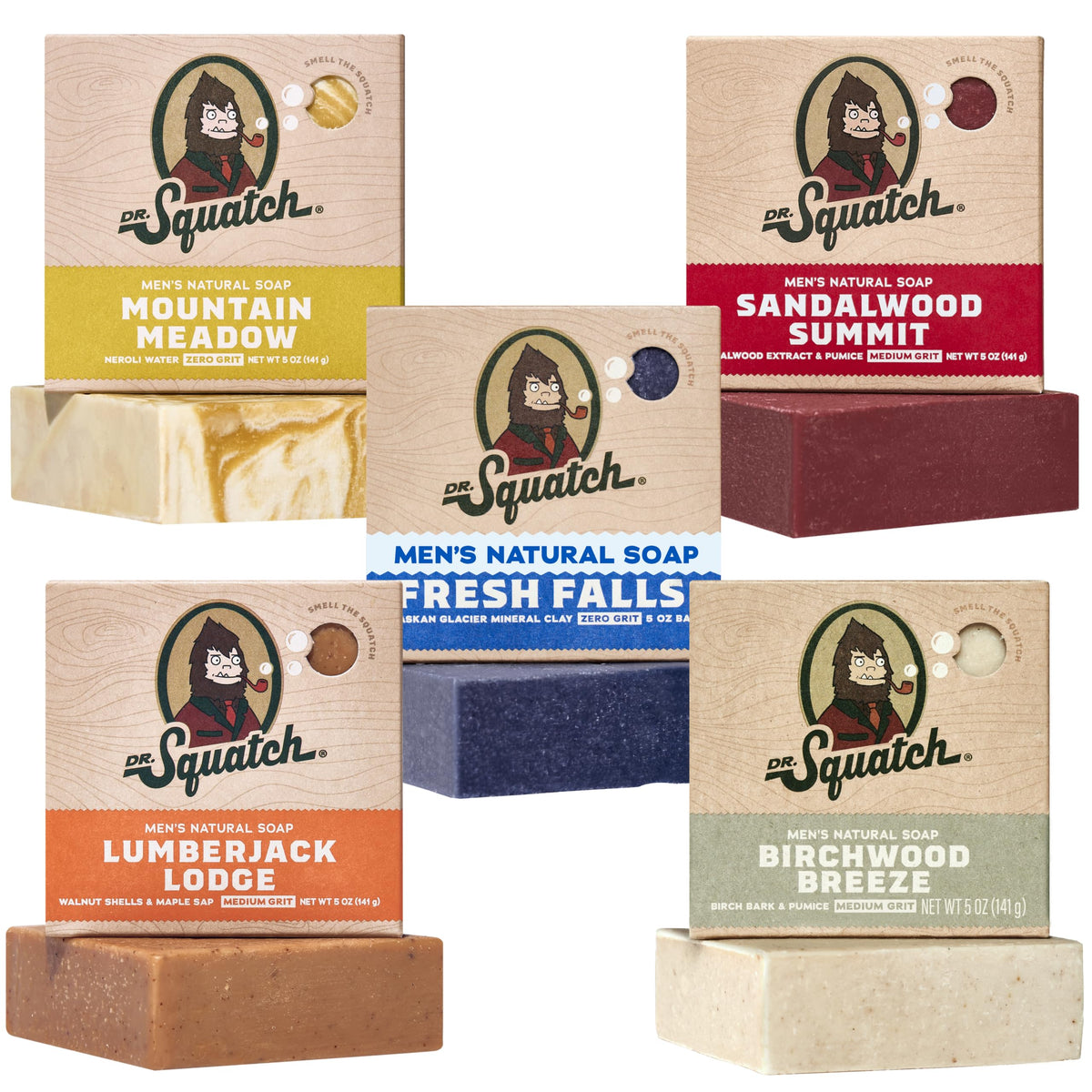 Dr. Squatch five-pack front packaging shows variety and convenient gifting benefit