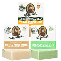 Dr. Squatch front packaging showing three-bar 3-pack and benefits