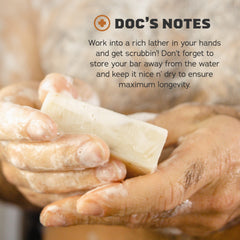 Dr. Squatch lather in hand demonstrating creamy foam and effective cleansing