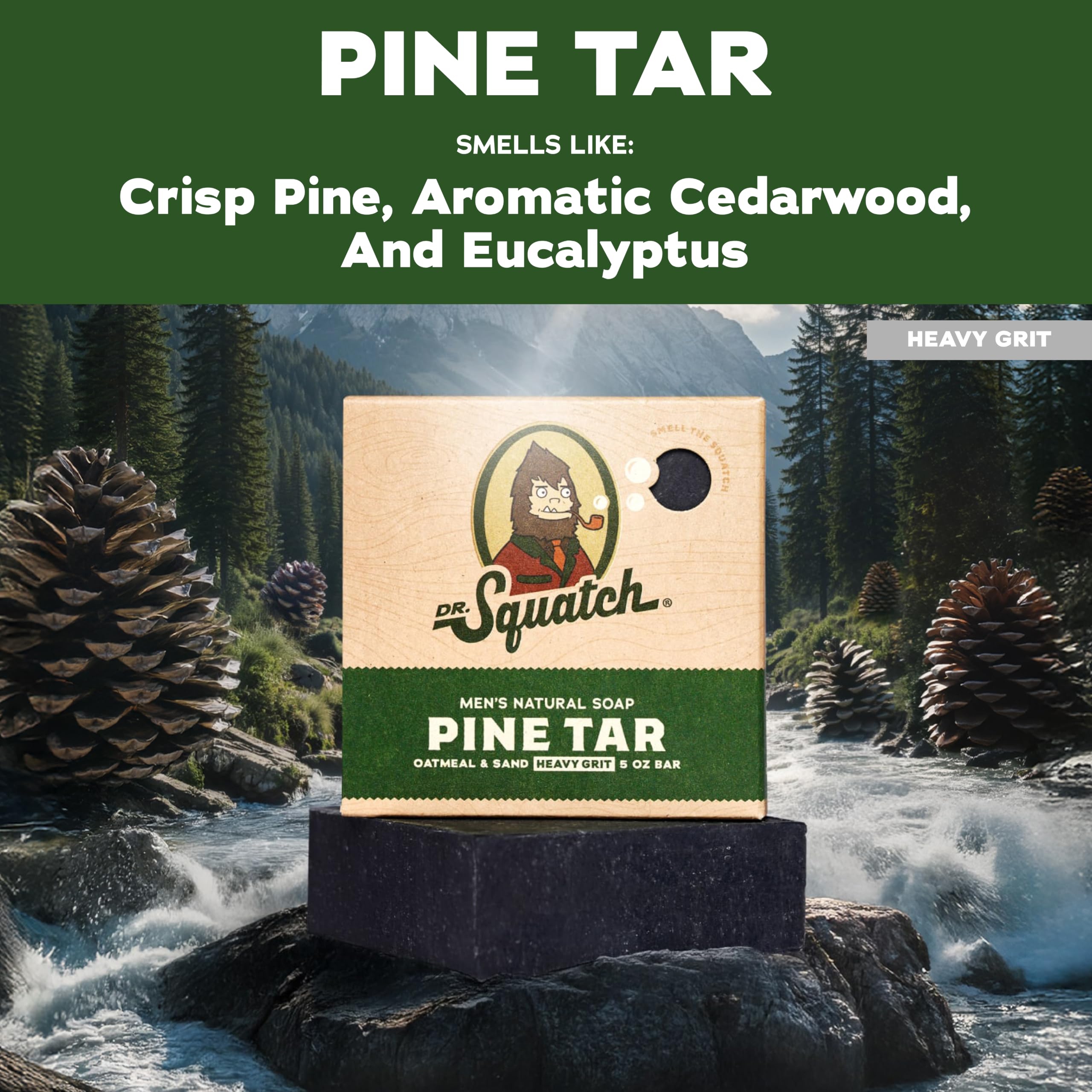Dr. Squatch Pine Tar soap texture closeup revealing creamy marbling and rich lather benefit
