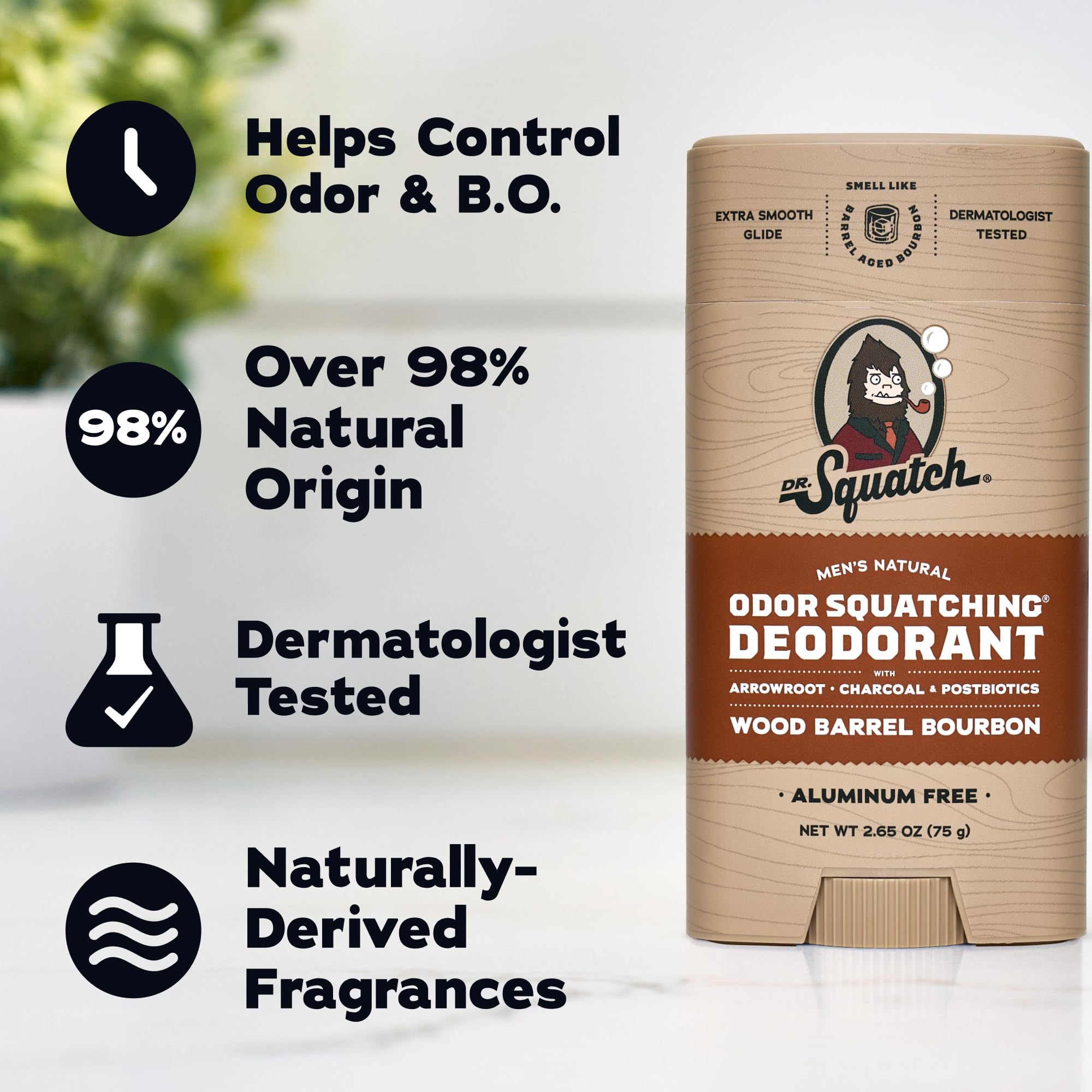 Styled Rainforest Rapids props next to Dr. Squatch stick illustrating fresh, clean scent benefit