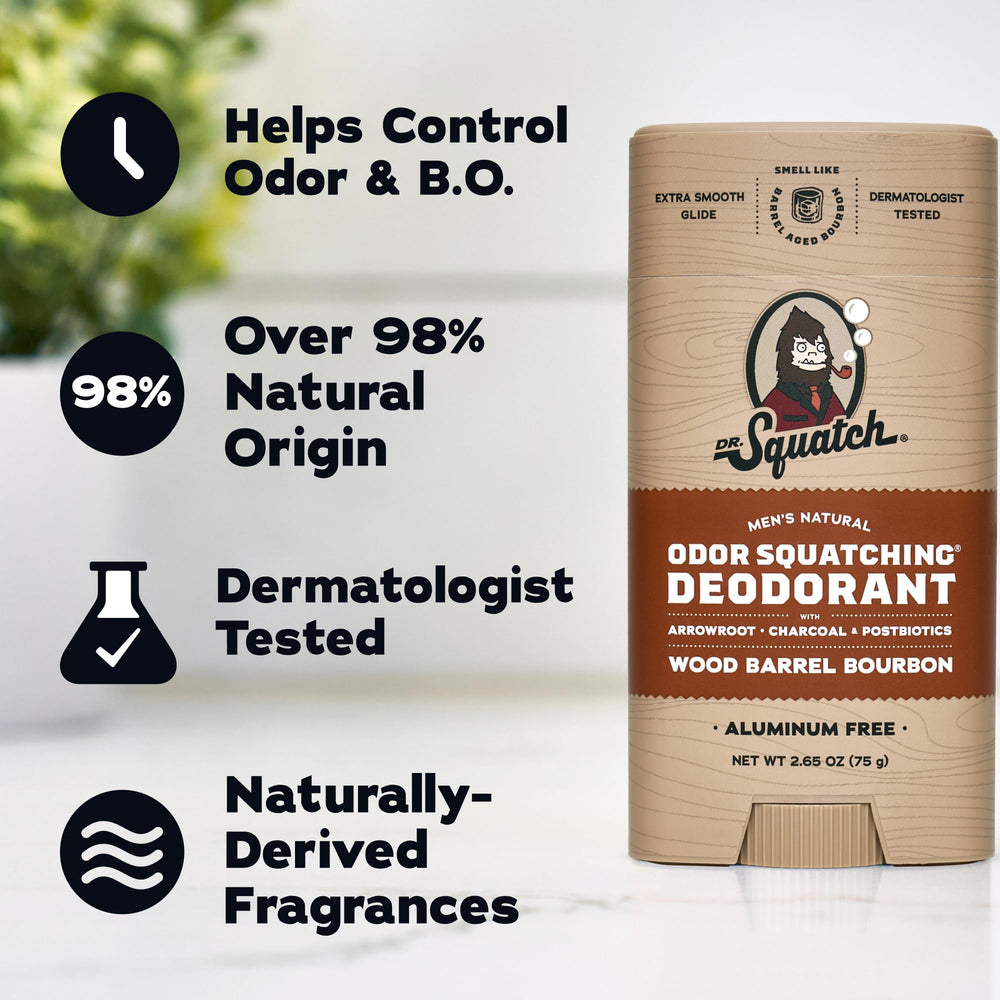Styled Rainforest Rapids props next to Dr. Squatch stick illustrating fresh, clean scent benefit