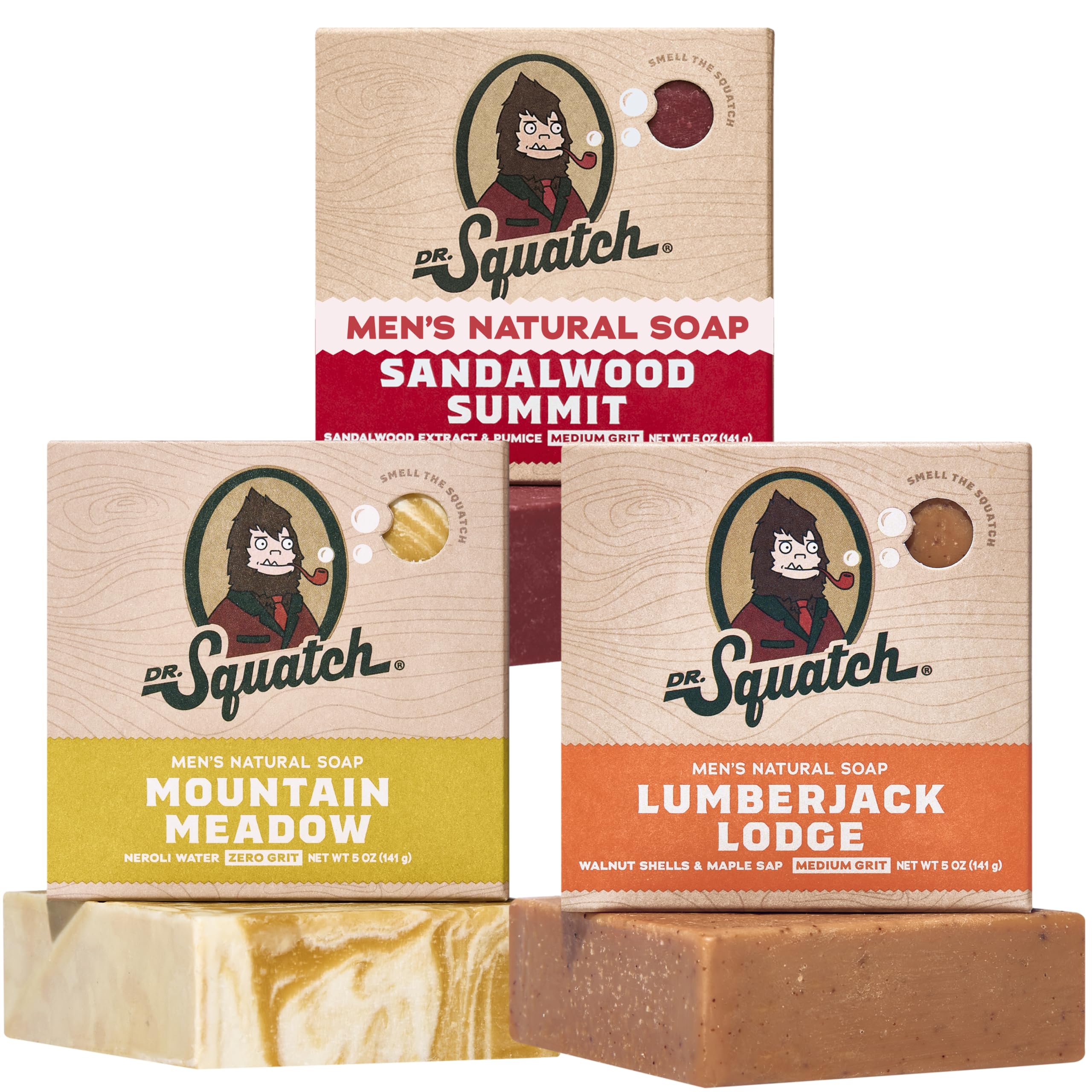 Dr. Squatch three-pack front packaging showing scent variety and gift-ready look
