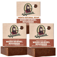 Dr. Squatch front packaging of Wood Barrel Bourbon 3-pack shows natural branding and value