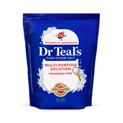 Dr Teal's front-of-bag showing 19 lb label and benefits for storage
