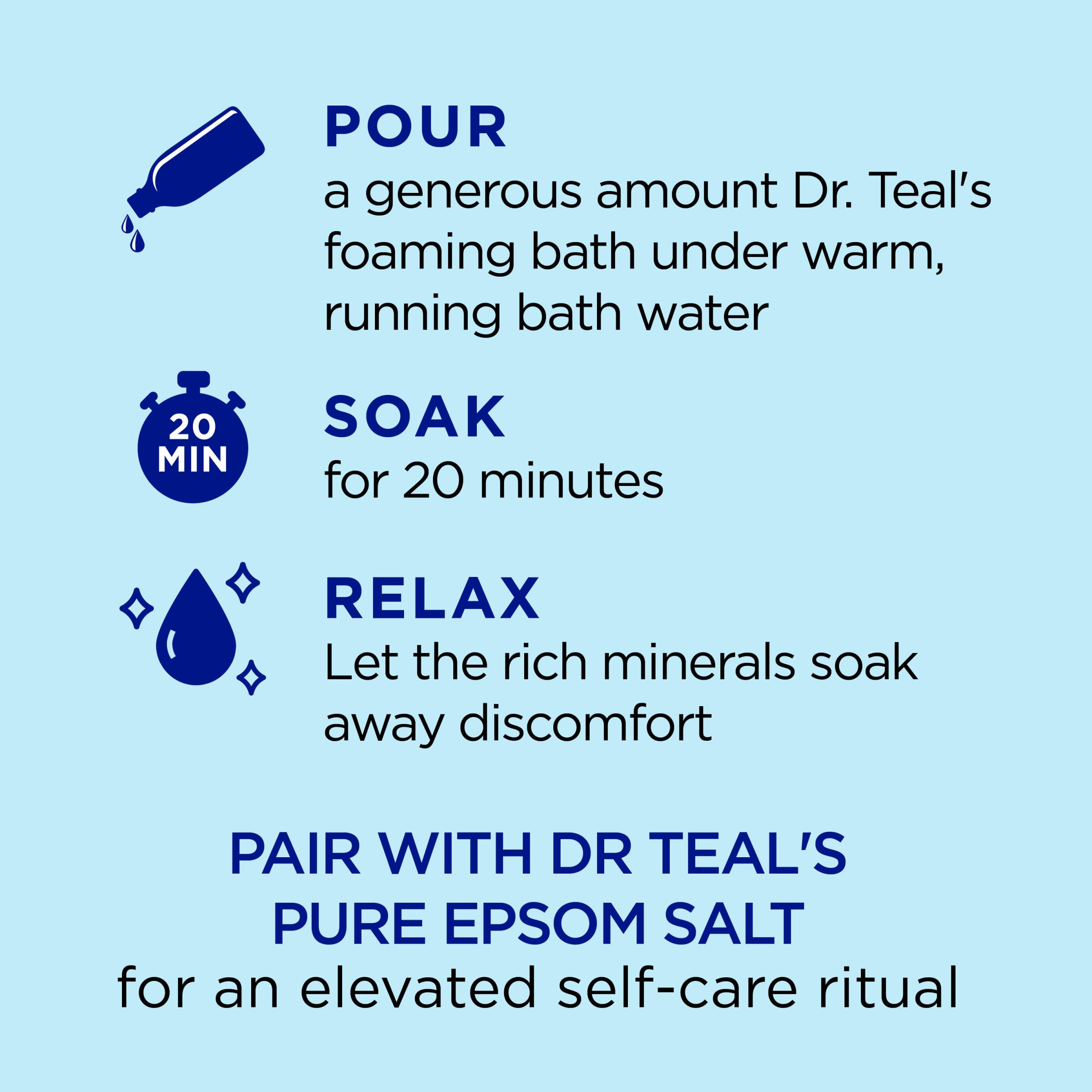 Dr Teal's foaming bath lather texture showing abundant gentle bubbles