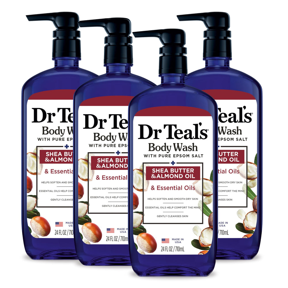 Dr Teal's front bottle pump showing label and practical dispensing benefit