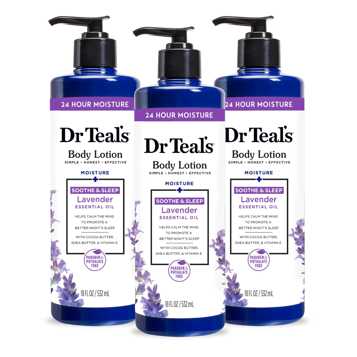 Dr Teal's triple-pack front packaging showing product and clear value
