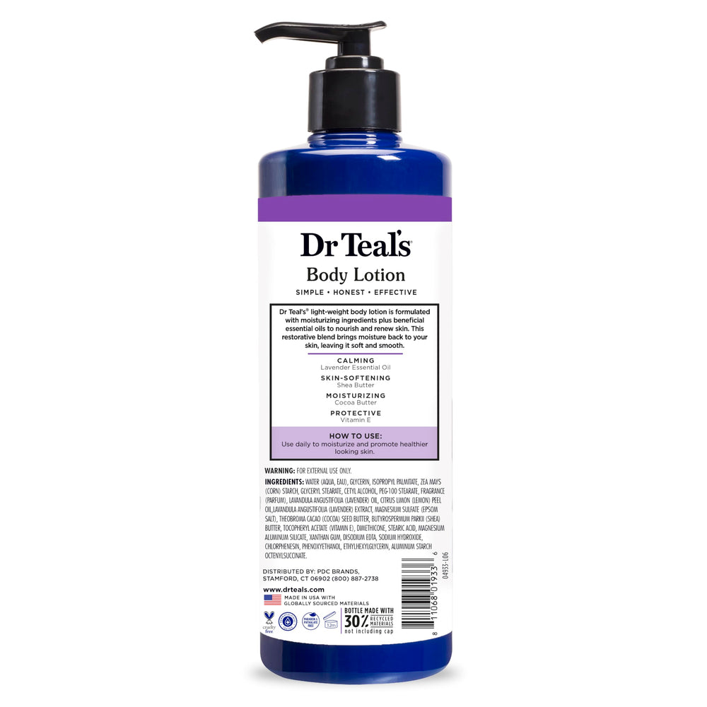 Dr Teal's bottle on bathroom shelf in evening setting for calm routine