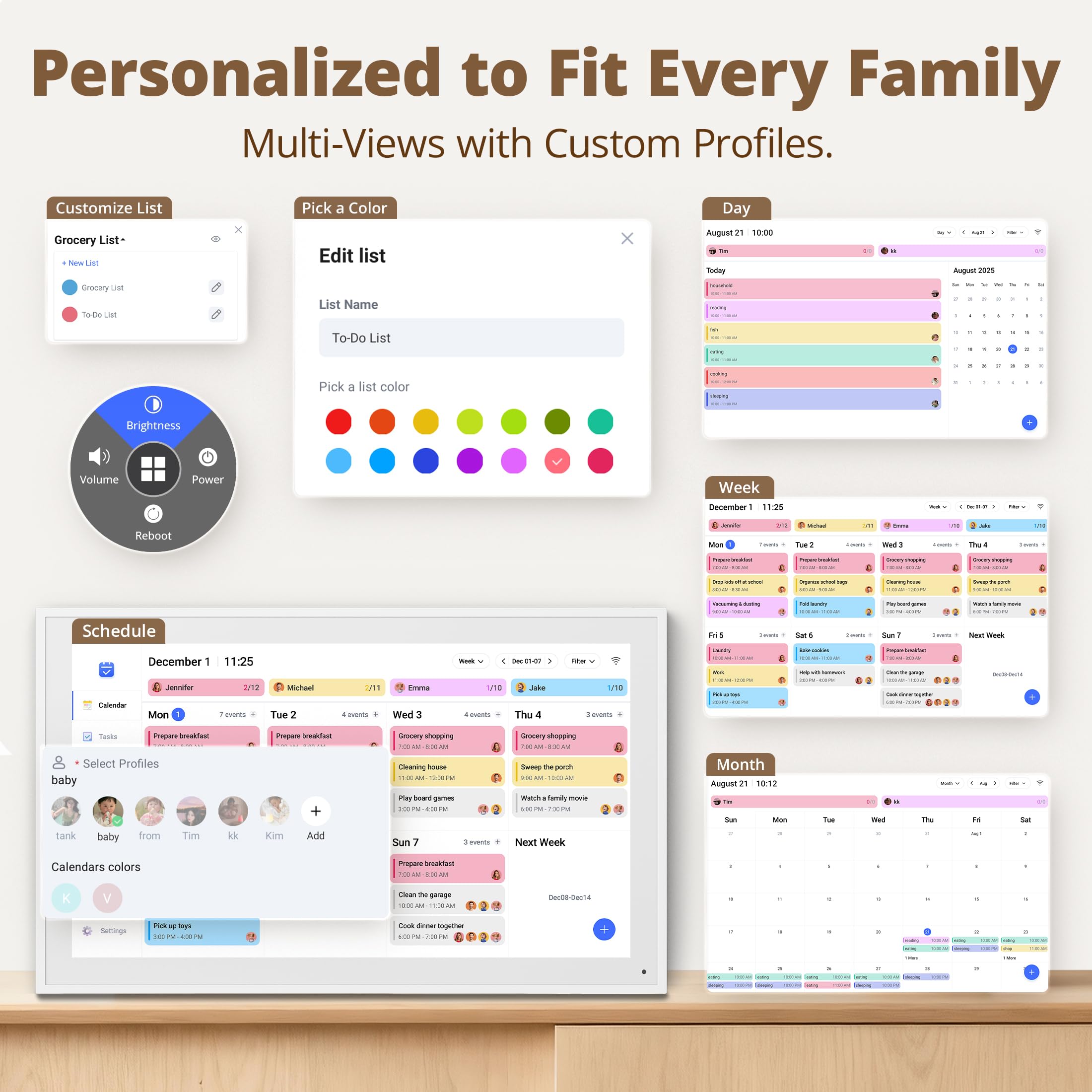 Dragon Touch display of weekly dinner planner and grocery list for simplified meal coordination