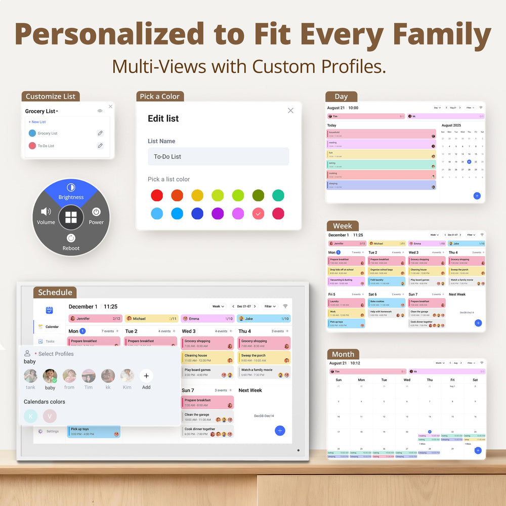 Dragon Touch display of weekly dinner planner and grocery list for simplified meal coordination