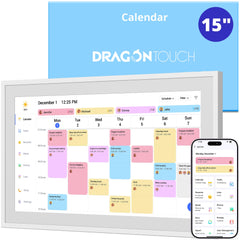 Dragon Touch front view of 15.6" planner showing calendar and clean design for family organization