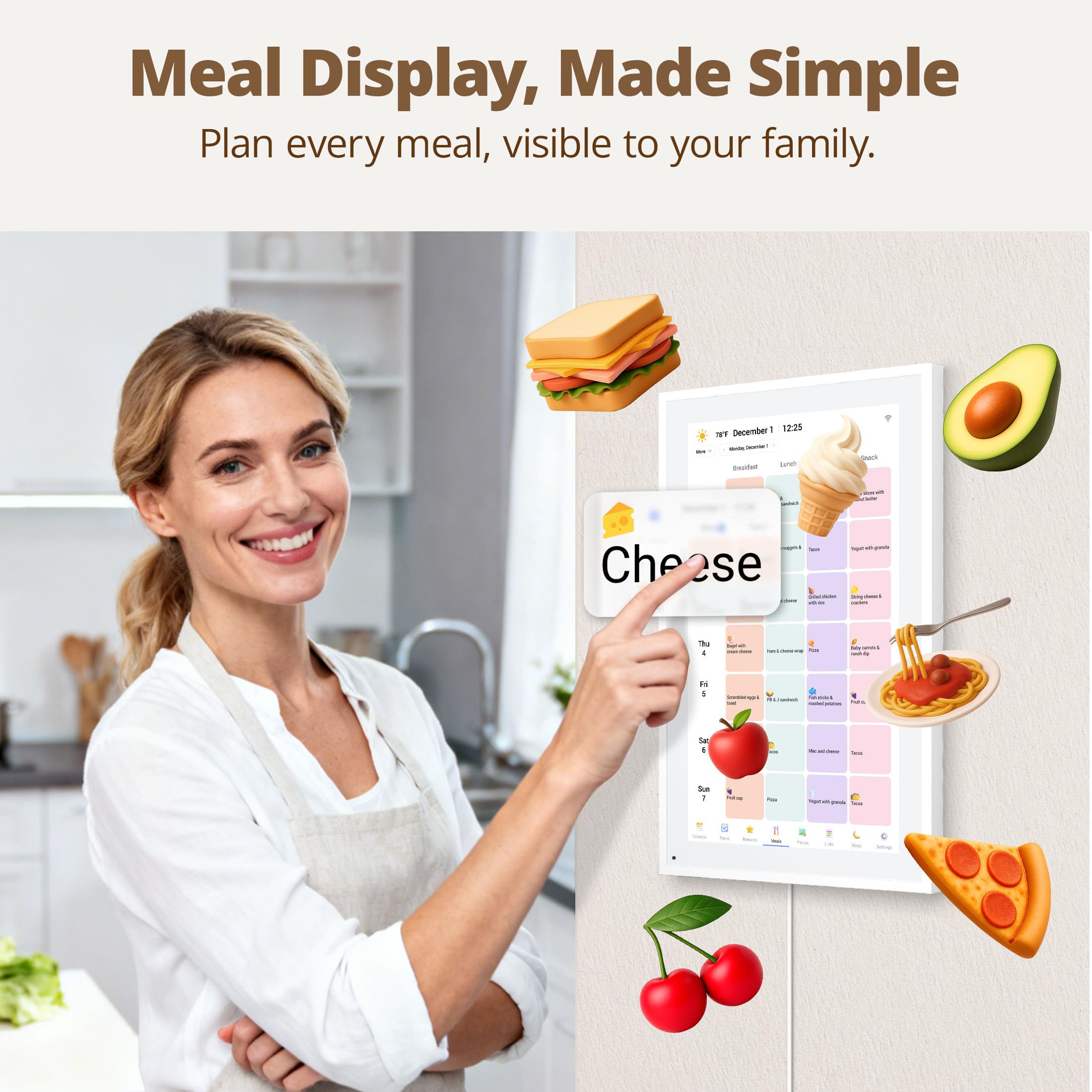 Dragon Touch mounted on kitchen wall in family setting to centralize schedules and reduce friction
