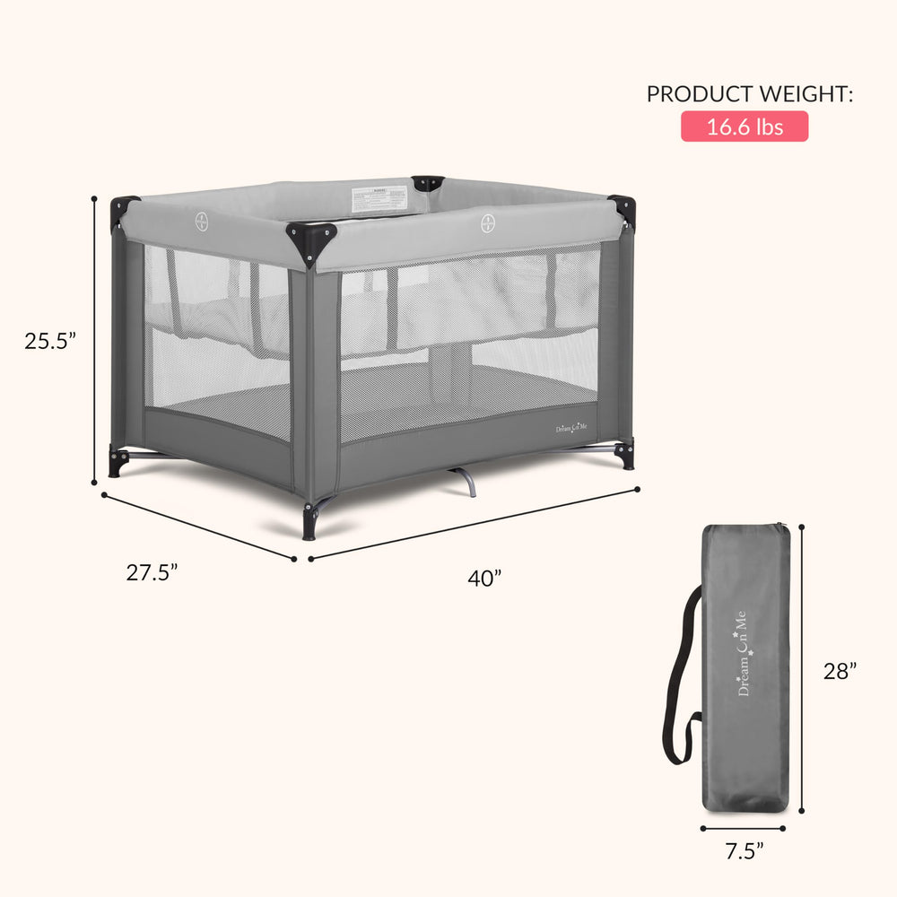 Dream On Me Zazzy folded in carry bag for compact travel convenience