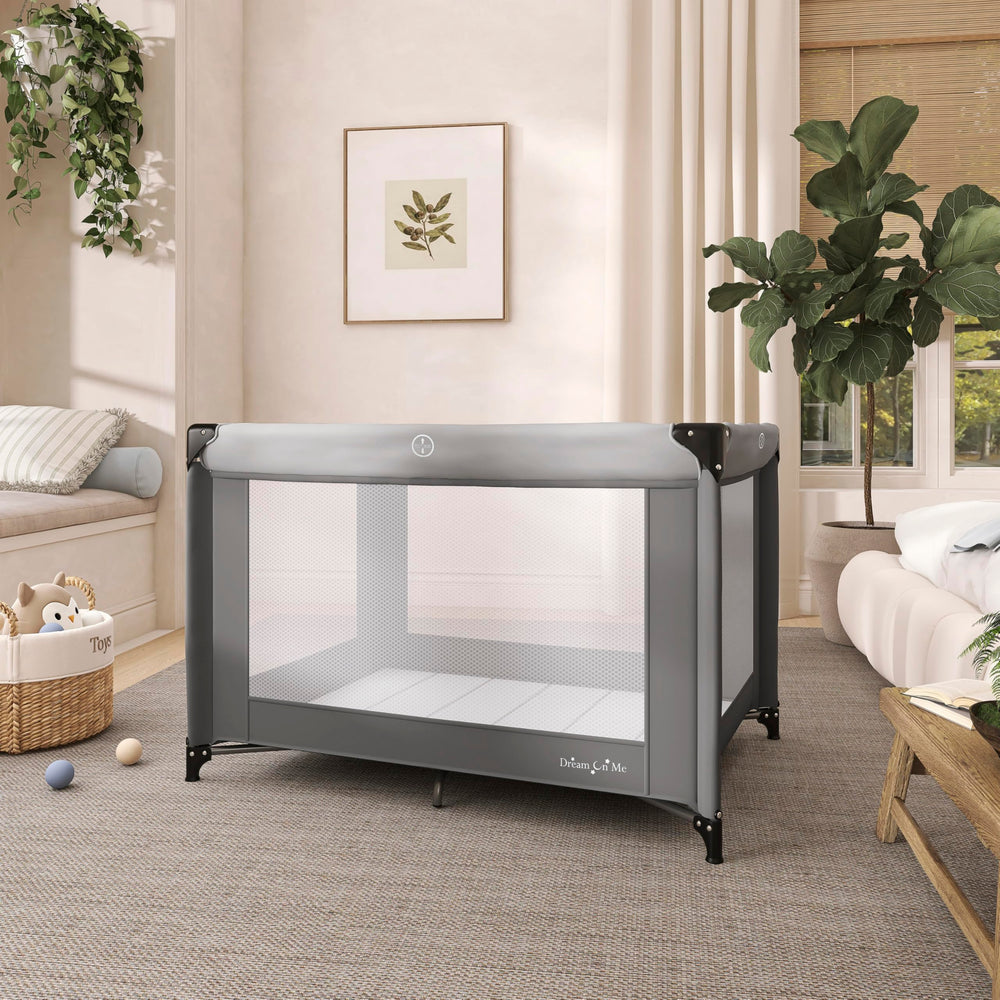 Dream On Me Zazzy set up in a living room for portable everyday use