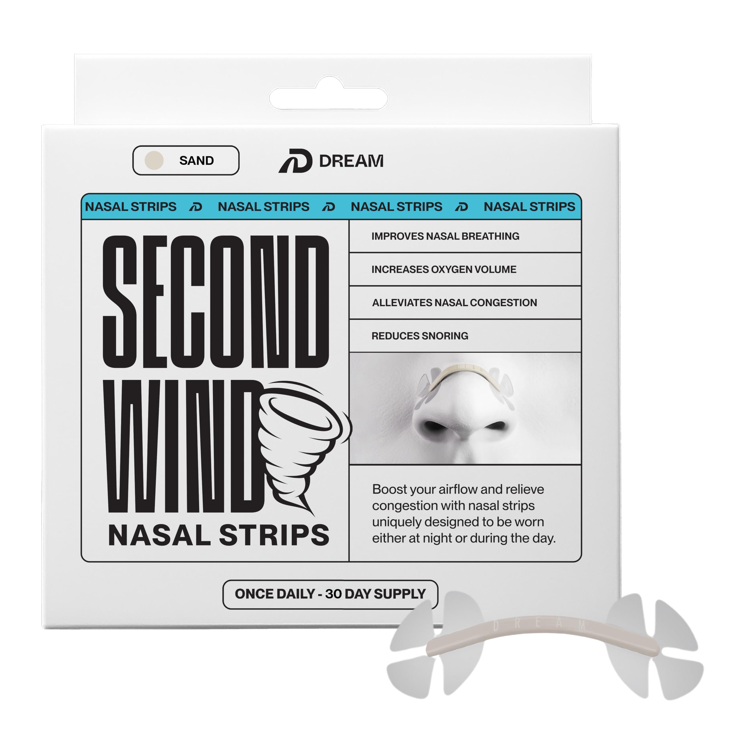 DREAM RECOVERY pack front showing sand strips and 30 count for better breathing