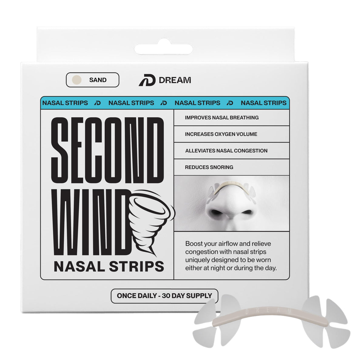 DREAM RECOVERY pack front showing sand strips and 30 count for better breathing