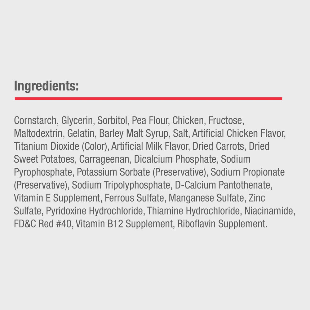 DreamBone ingredients label showing real chicken and vegetable content for transparency