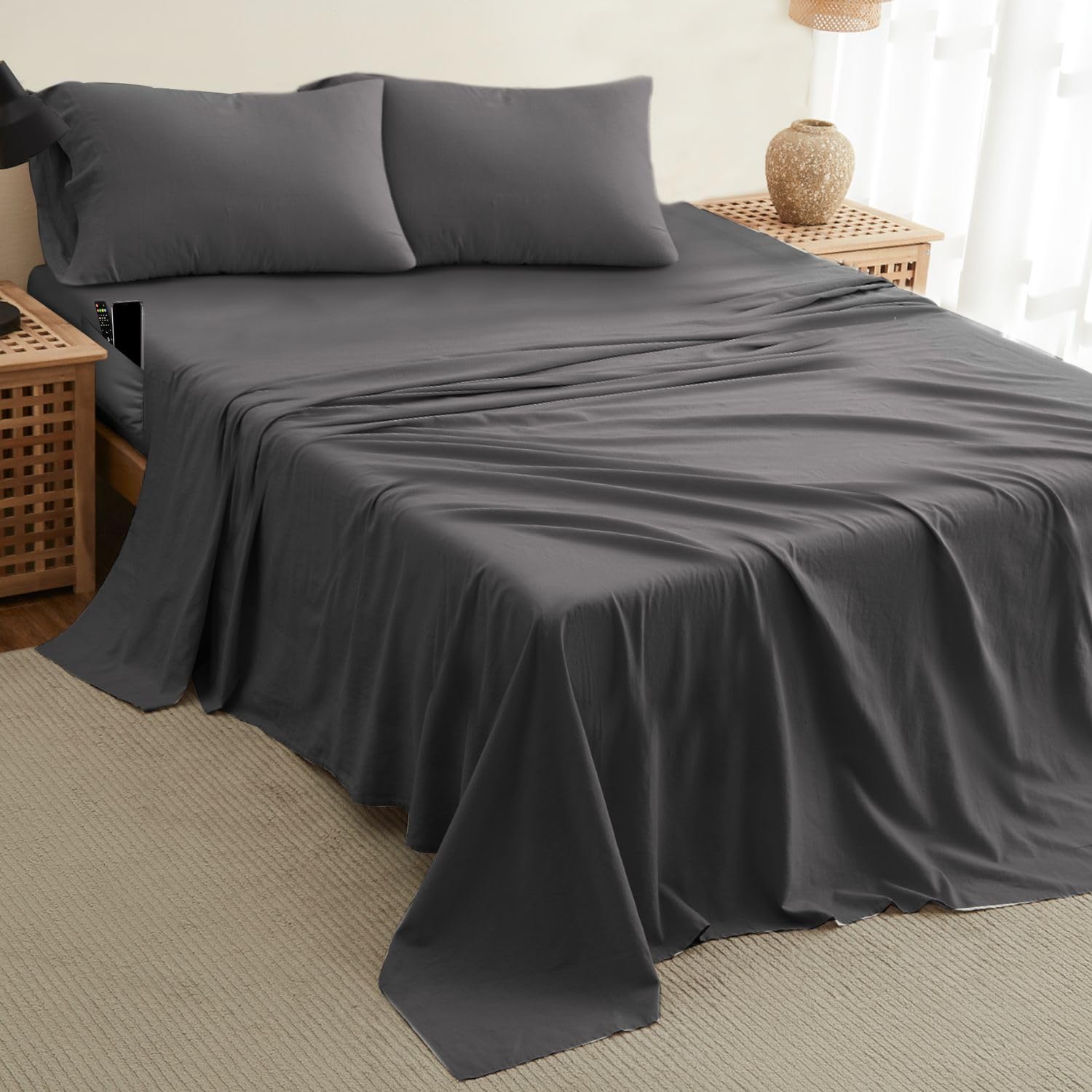 DREAMCARE care and wash instructions tag shows easy laundering for long-lasting sheets benefit