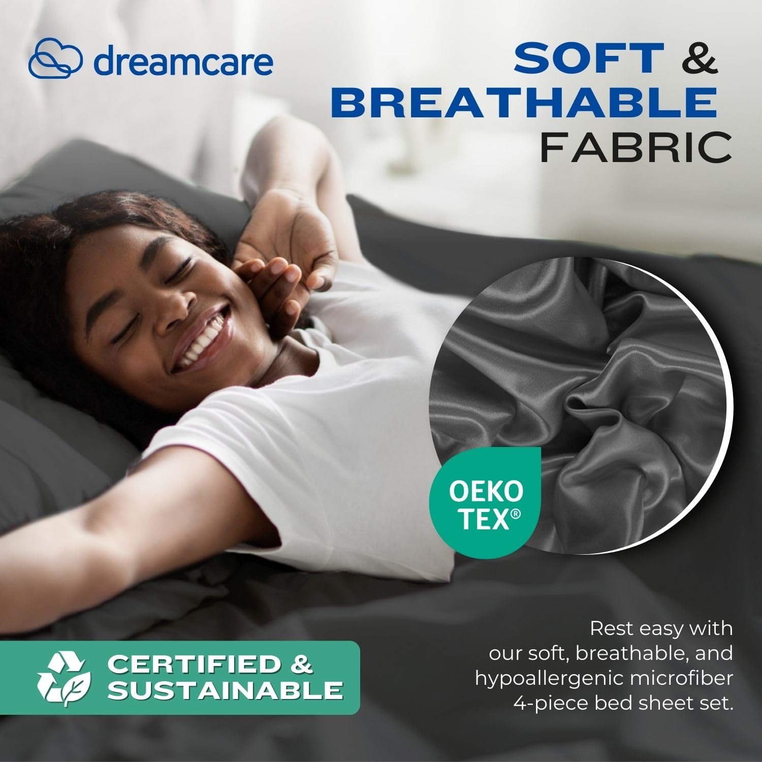 DREAMCARE sheet on high profile mattress scale shows 21-inch fit for thick mattresses benefit