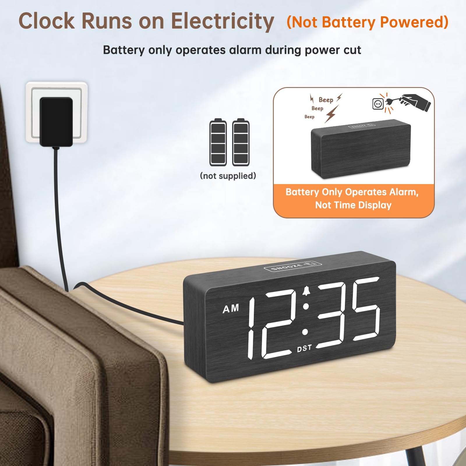 DreamSky side view with plug connected showing stable powered display benefit