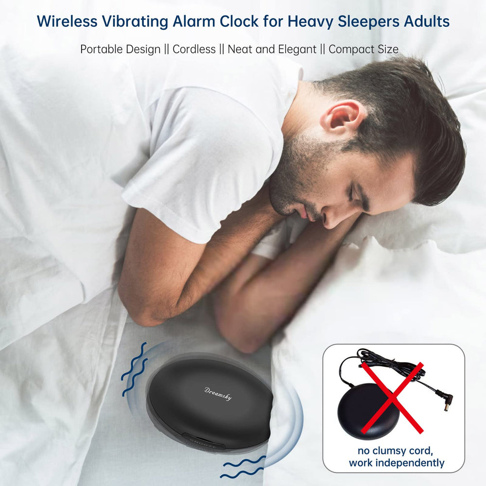 DreamSky placed under pillow demonstrating vibration placement for effective wake