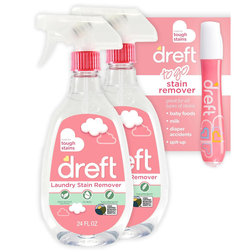 Dreft front packaging showing two bottles and stain pen for easy stain care
