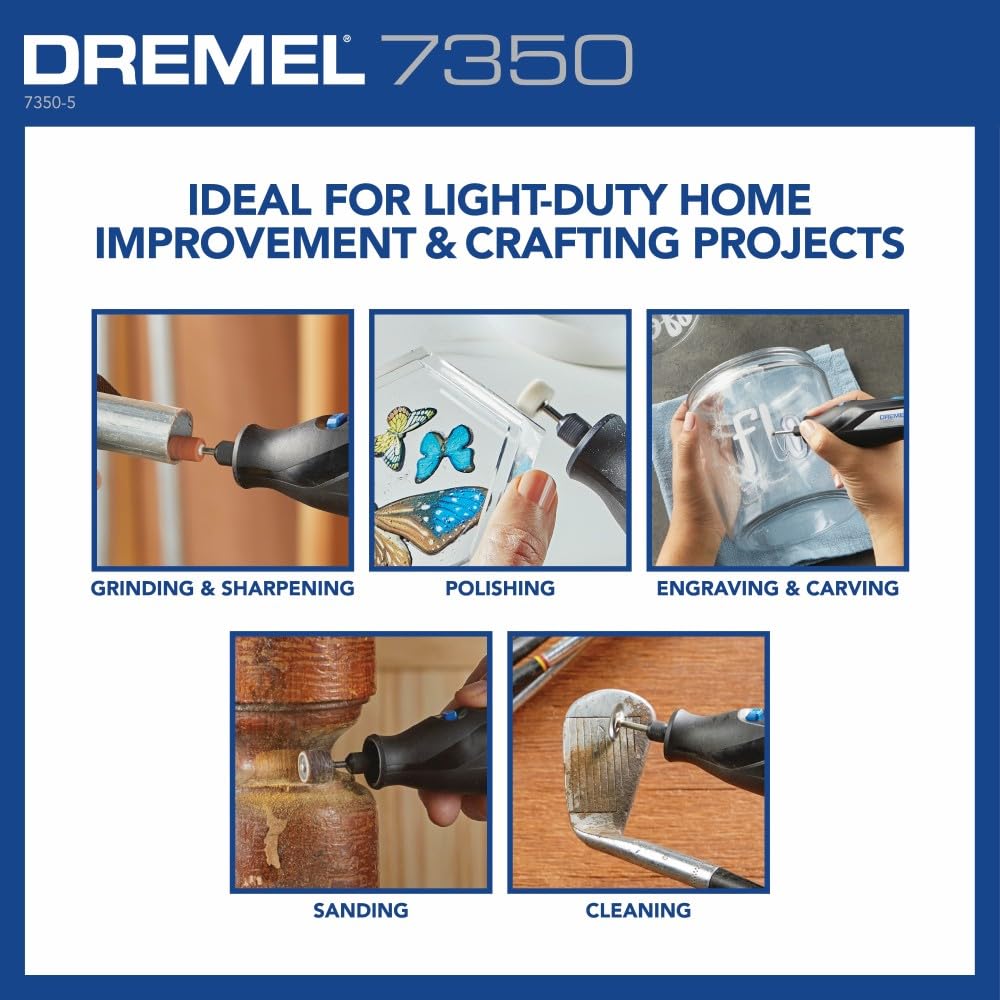 Dremel 7350 size comparison in hand to show lightweight portability