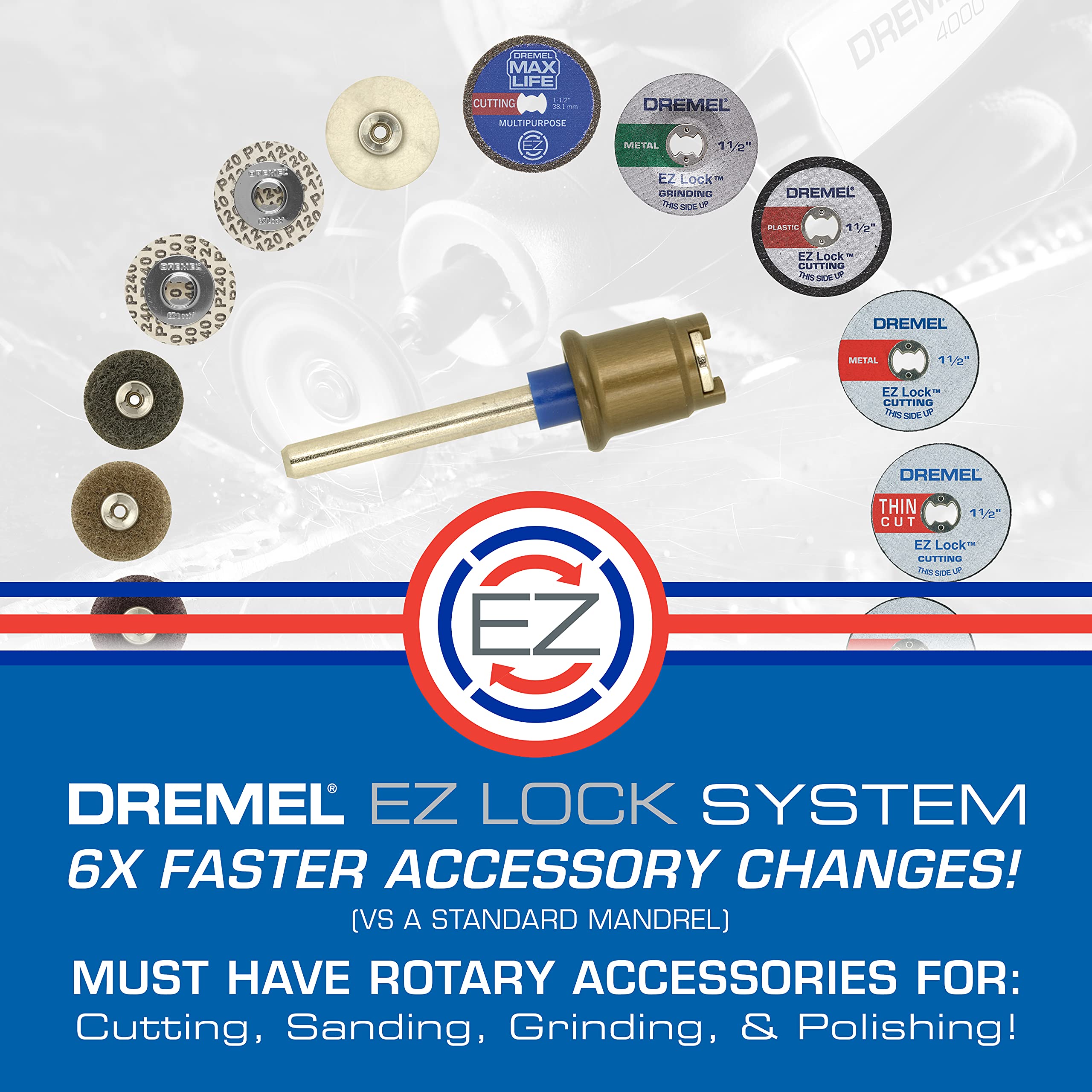 Dremel rotary tool using EZ lock wheel to cut metal demonstrating clean, fast cuts