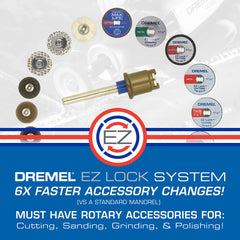 Dremel rotary tool using EZ lock wheel to cut metal demonstrating clean, fast cuts