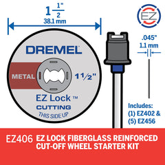 Dremel EZ402 mandrel close-up showing one-piece design for fast swaps