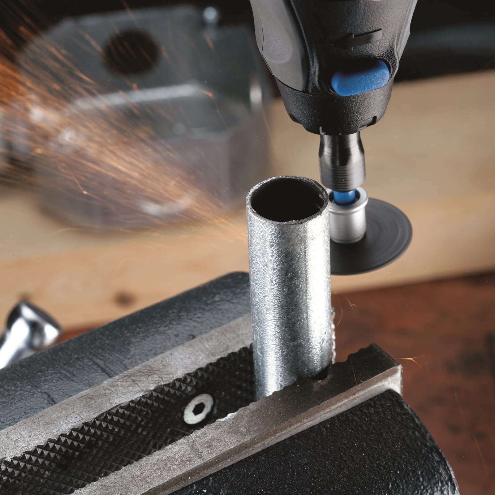 Dremel color-coded tray with labeled wheels for quick identification and storage