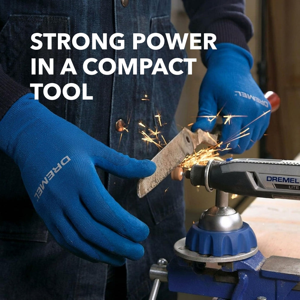 Dremel Lite sanding wood close-up showing precise finish capability