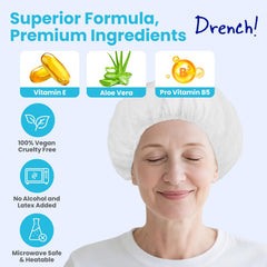 Drench! Medical cap being massaged on hair demonstrating easy application and comfort