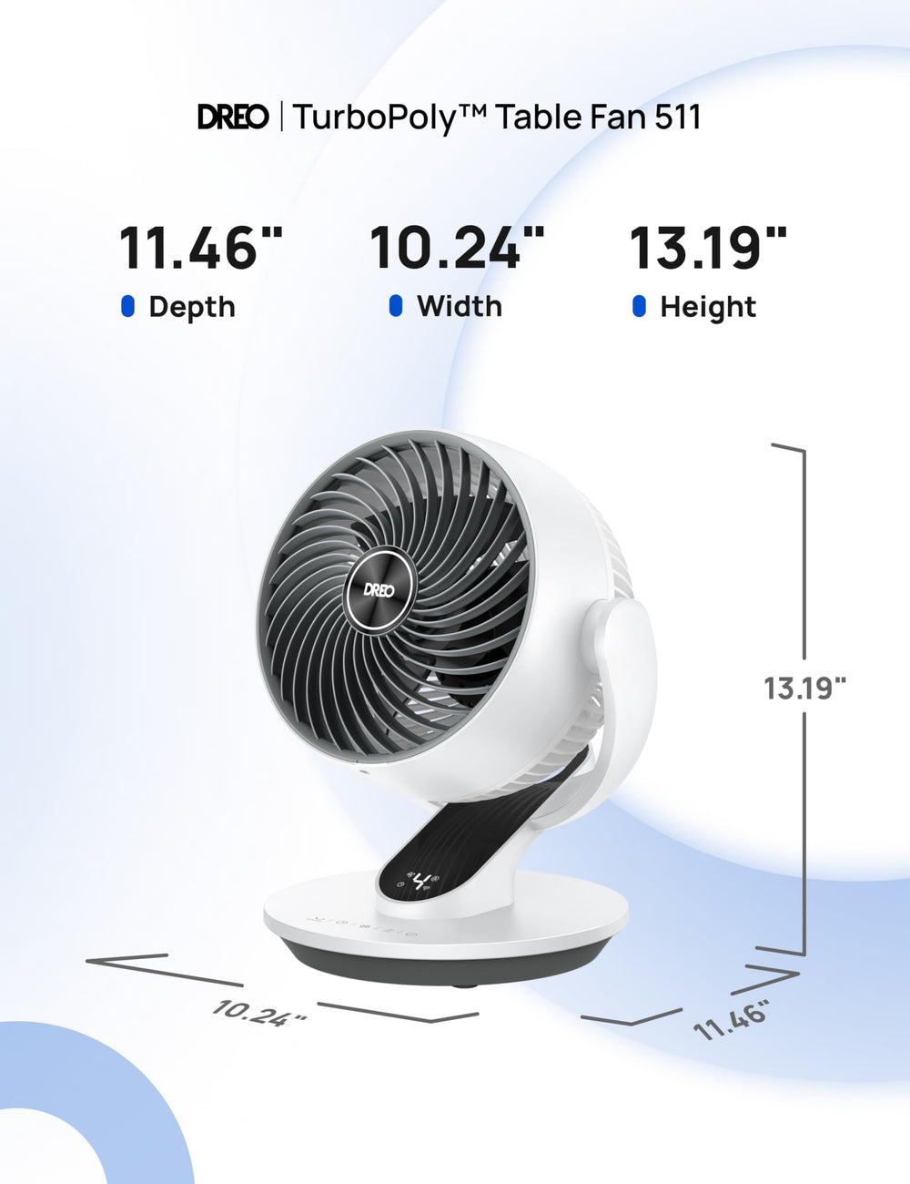 DREO airflow visualization showing long-range reach up to 75 feet for better circulation