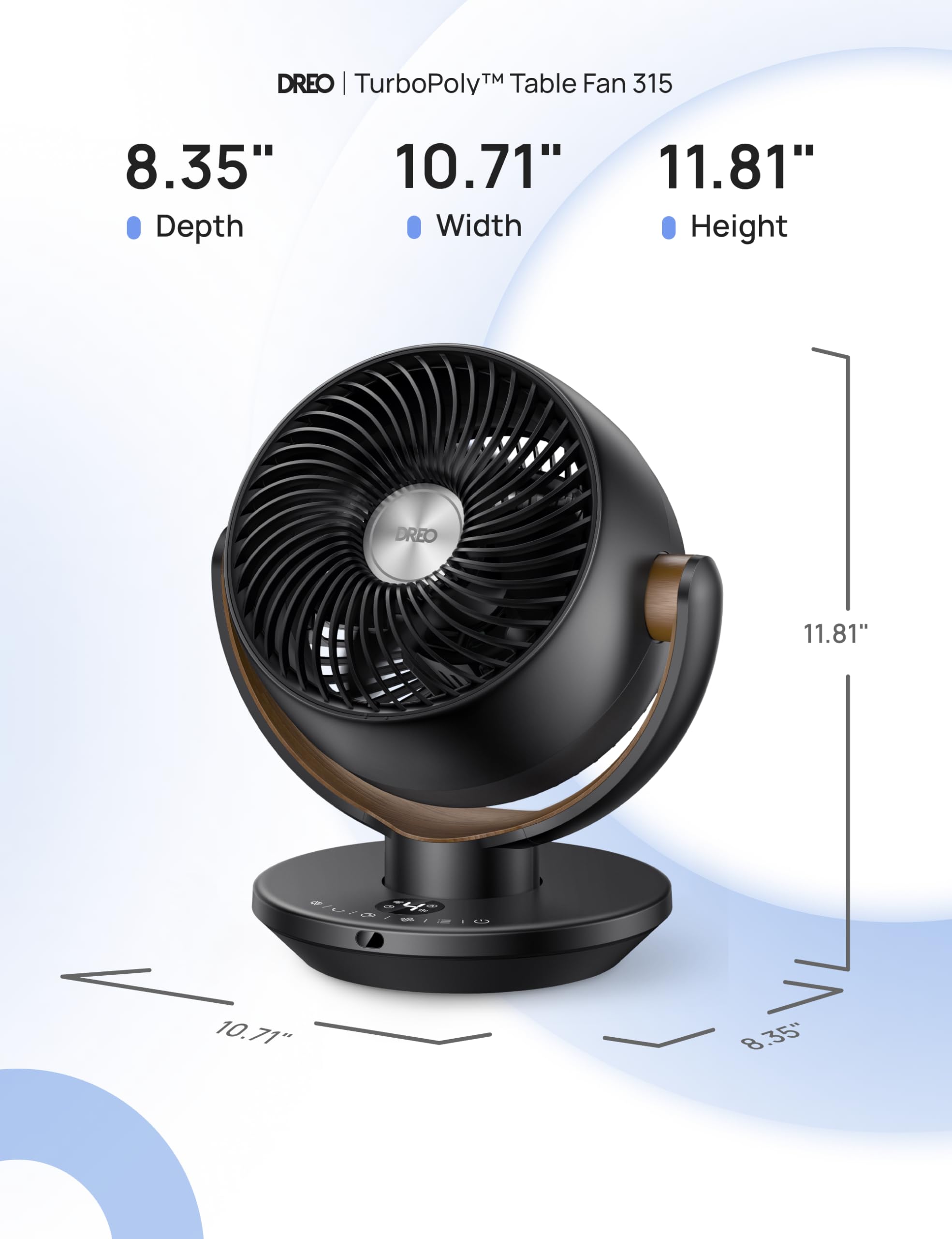 DREO fan angled demonstrating 90° oscillation and wide room coverage benefit