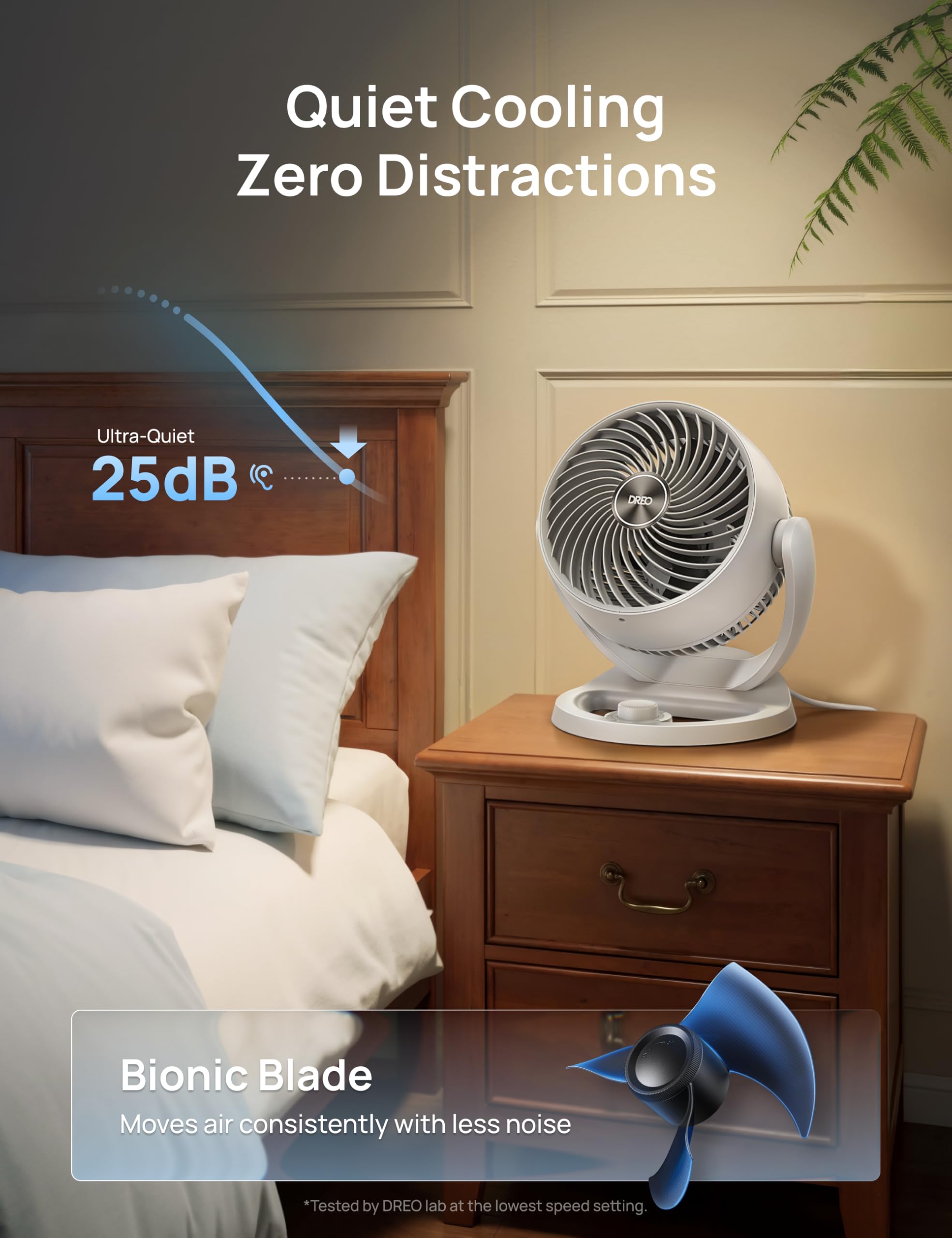 DREO knob controls showing three speeds for customized comfort
