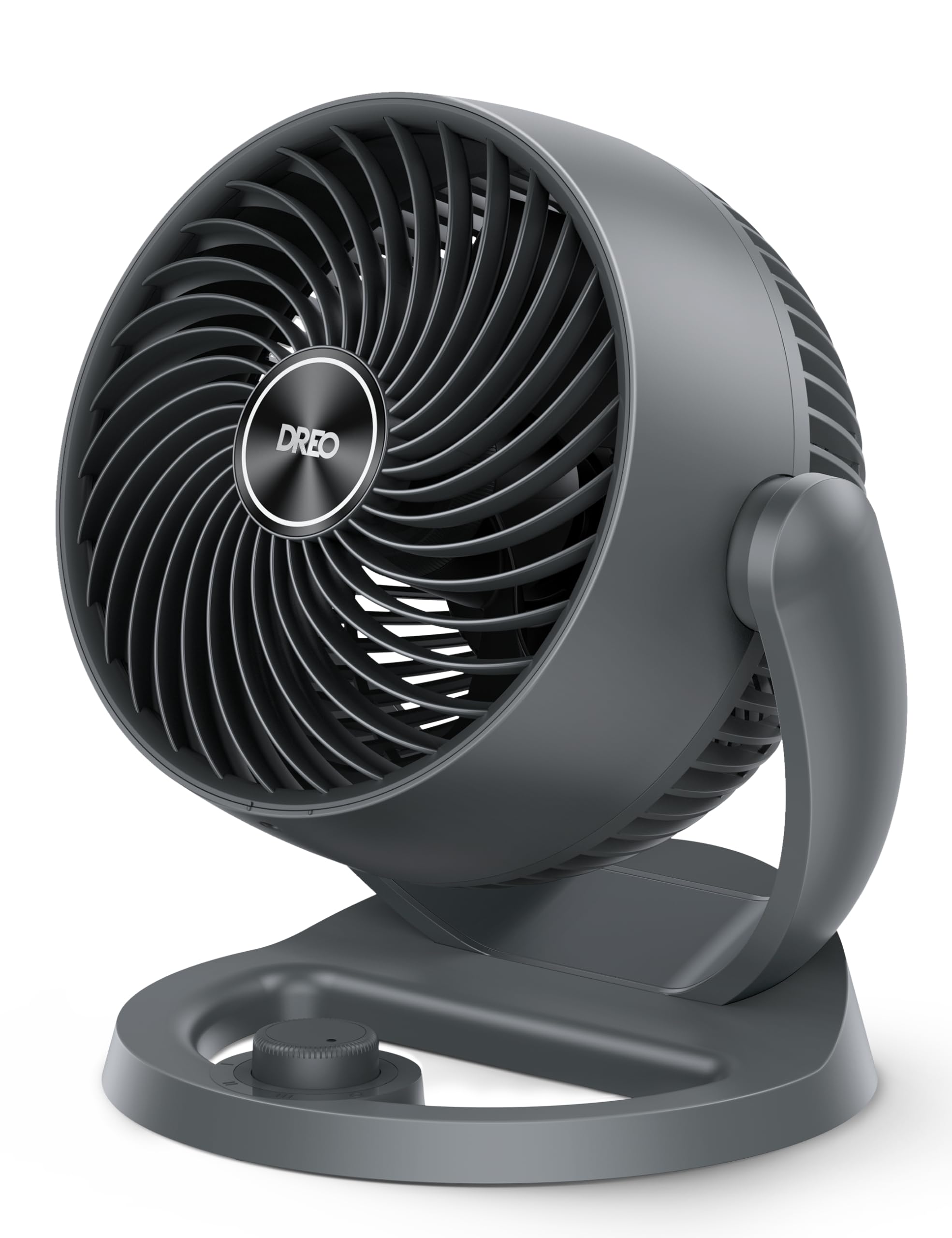 DREO desk fan front view showing airflow and compact design benefit