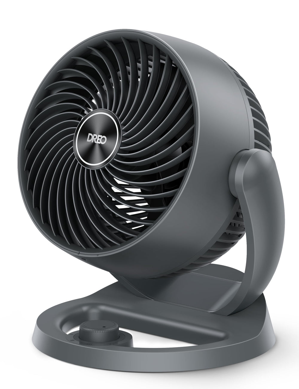 DREO desk fan front view showing airflow and compact design benefit