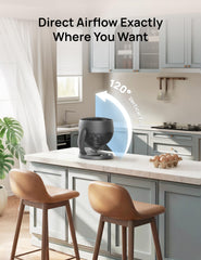 DREO desk fan knob and base showing three-speed control for customization