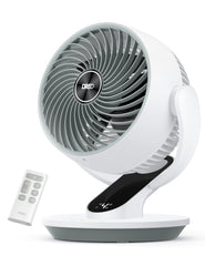 DREO front view table fan showing compact design and powerful airflow benefit