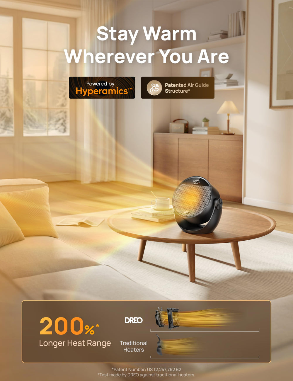 DREO remote and touch controls for precise thermostat convenience
