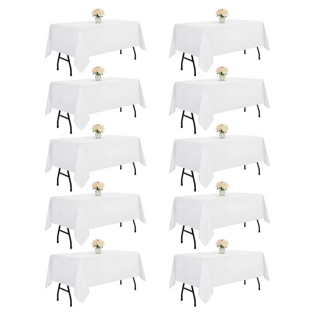 DRESSMAKER front view of ten white tablecloths, ready for events