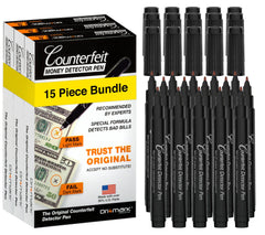 Dri Mark front packaging showing 15 counterfeit detector pens and convenience