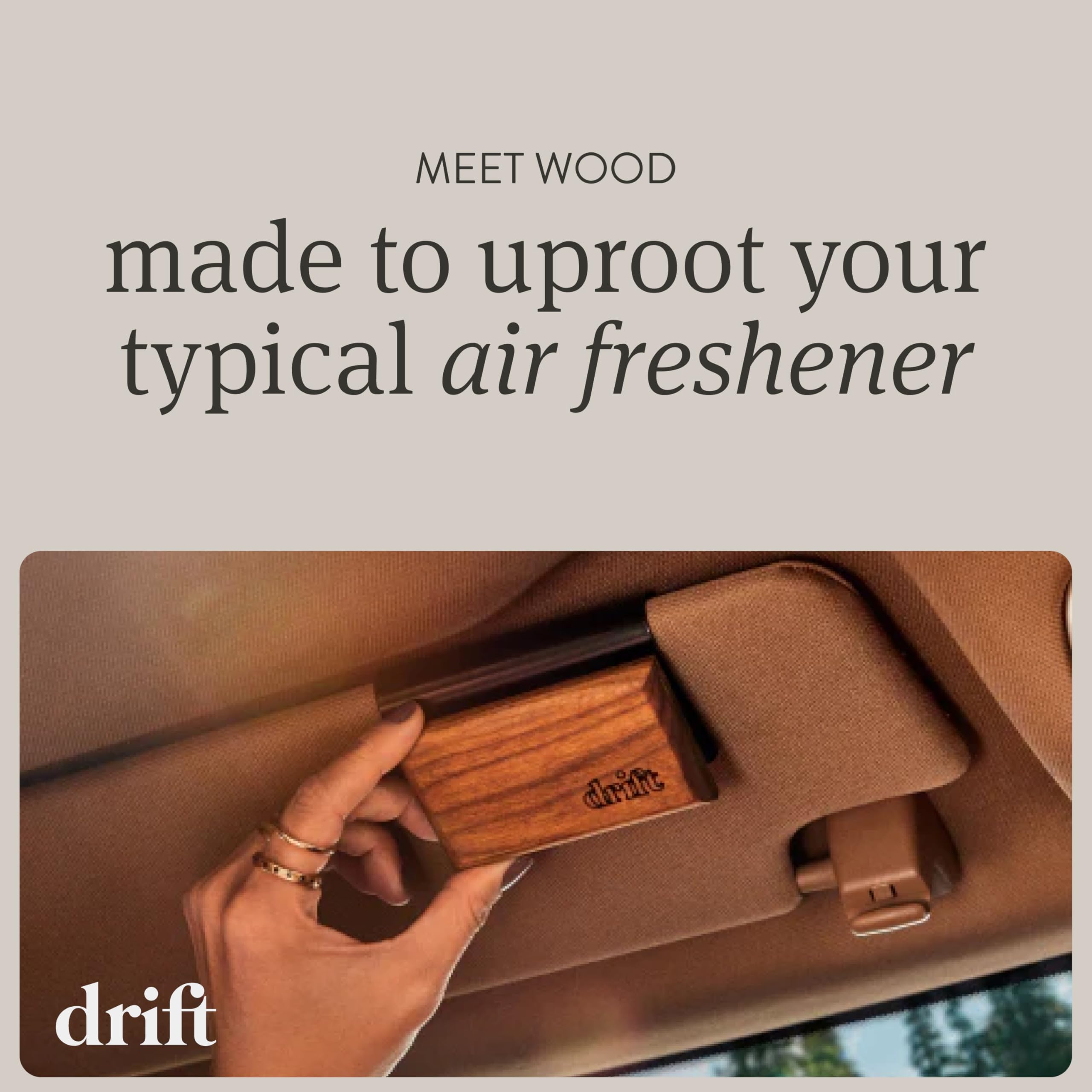 drift wood scent block closeup showing texture and finish, emphasizes natural material benefit