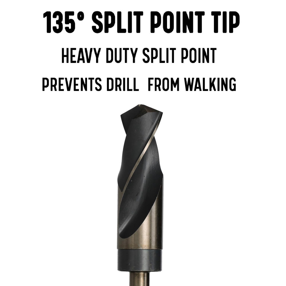 Drill America close-up of 135° split point for fast self-centering and reduced walking