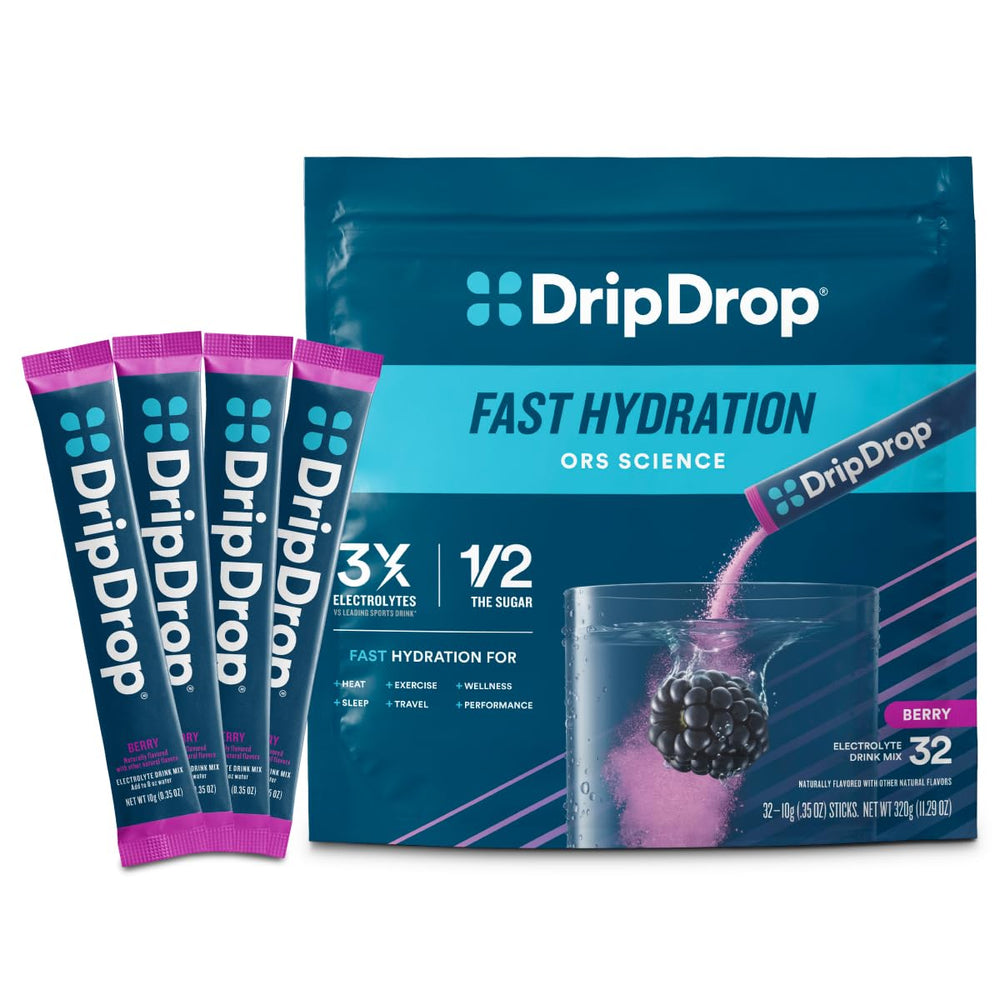 DripDrop Berry front box showing 32 packets and branding for easy selection
