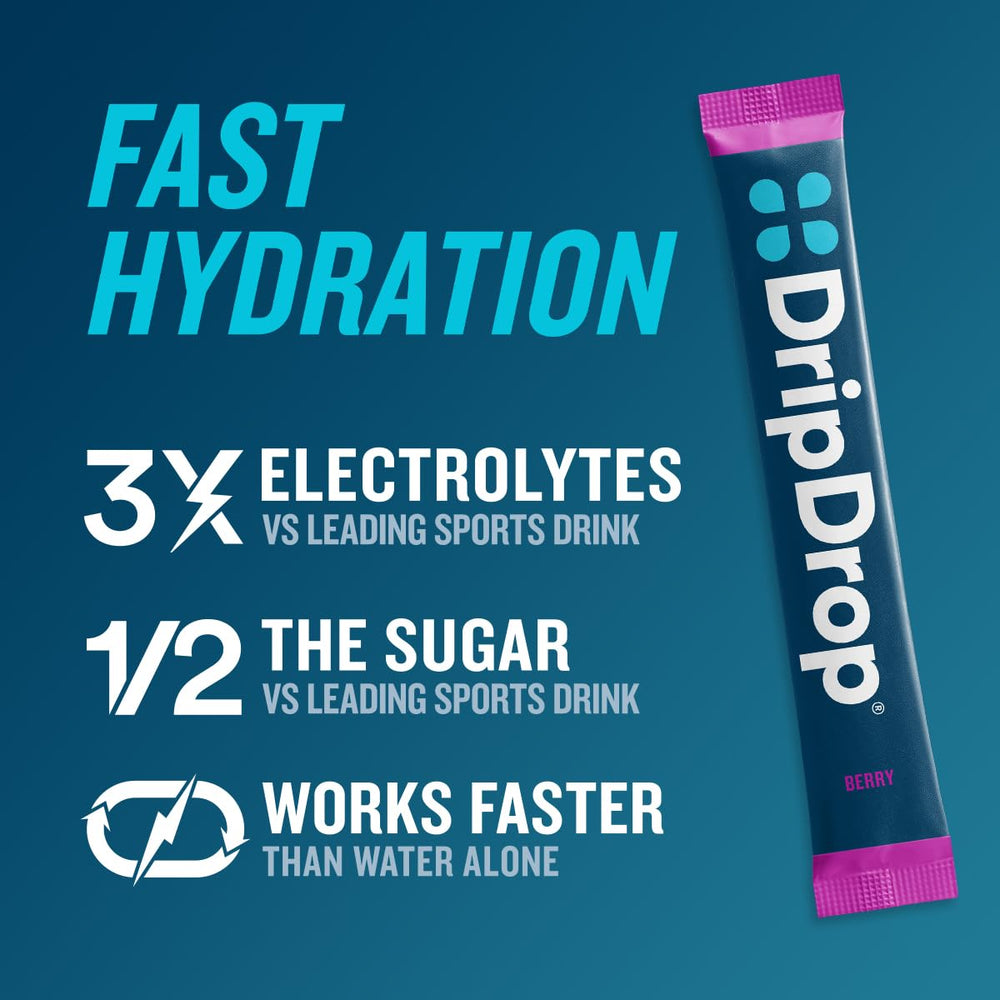 single DripDrop Berry packet in hand highlighting single-serve convenience