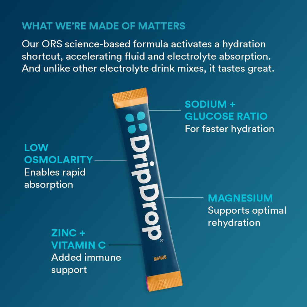 Mixing a DripDrop packet in a water bottle for quick hydration on the go