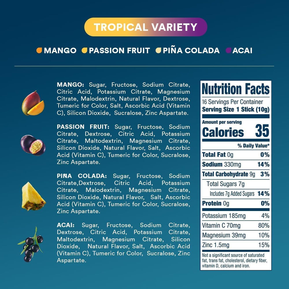 DripDrop nutrition label closeup showing ingredient transparency and electrolyte content